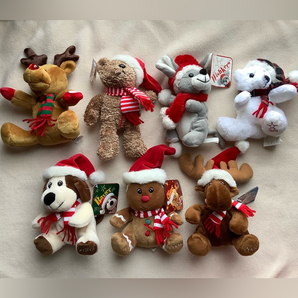 SEARS Vintage Holiday Plush 7 Pce Set 1999 to 2005 Stuffed Animal Christmas Lot - Picture 2 of 16